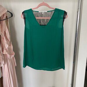 Collective Concepts Green Sleeveless Top w/ Black Lace Back | Size XS